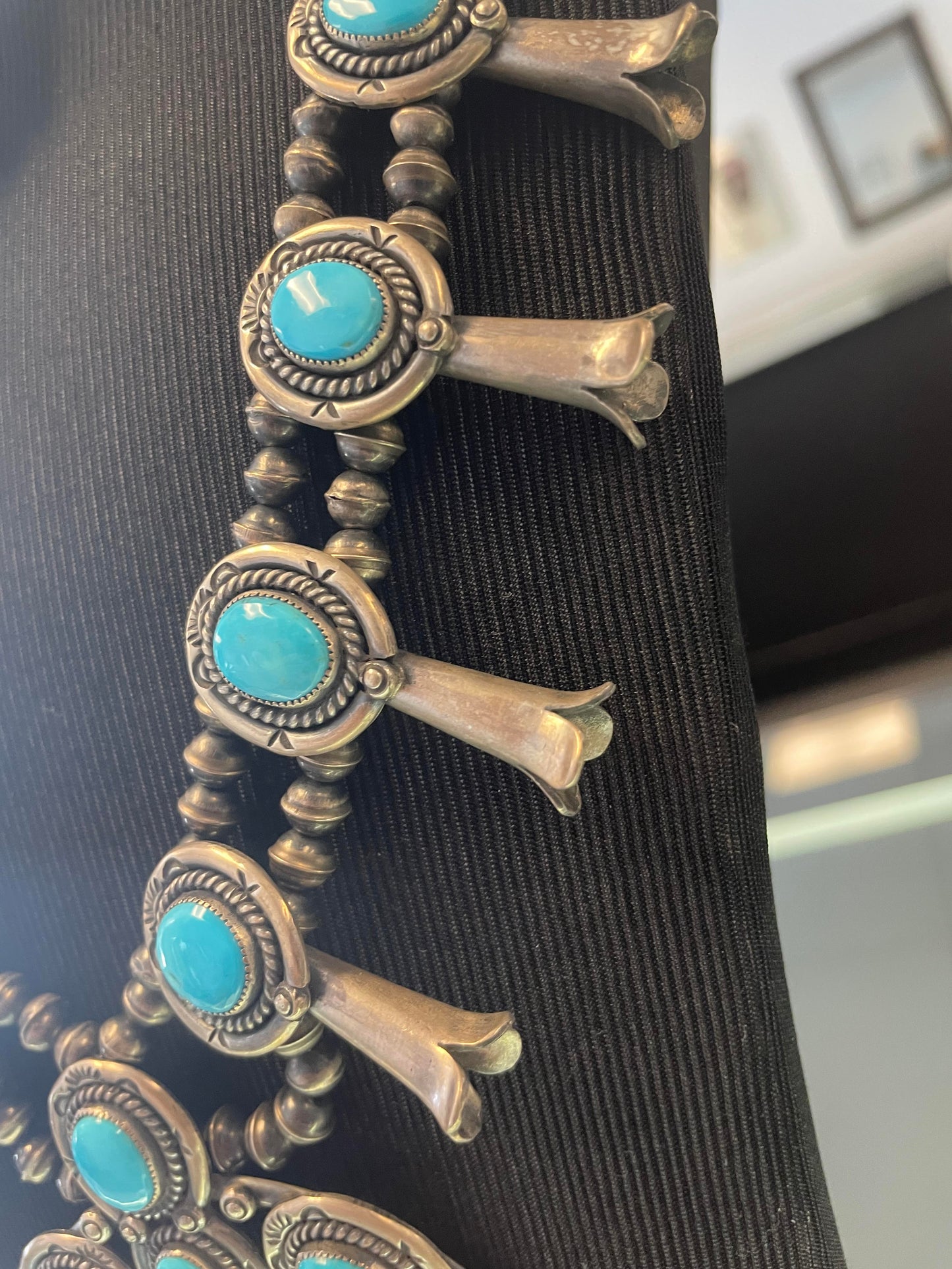 Turquoise silver squash blossom and earring set