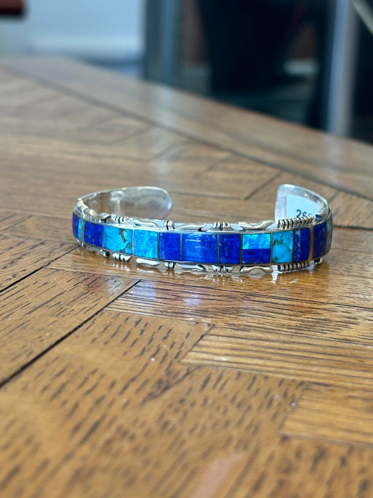 Sterling Navajo inlaid Lapis, Turquoise, synthetic Opal, sterling cuff